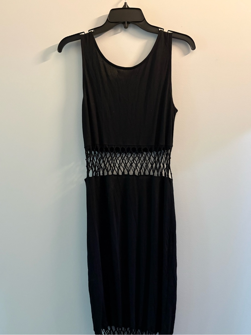 H&M Black Sleeveless Mini Dress with Crochet Waist Detail & Fringed Bottom